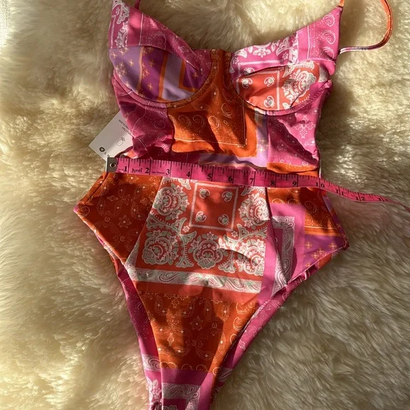 Skatie Montana pink orange bandana print Rachel corset underwire one piece - Picture 9 of 9